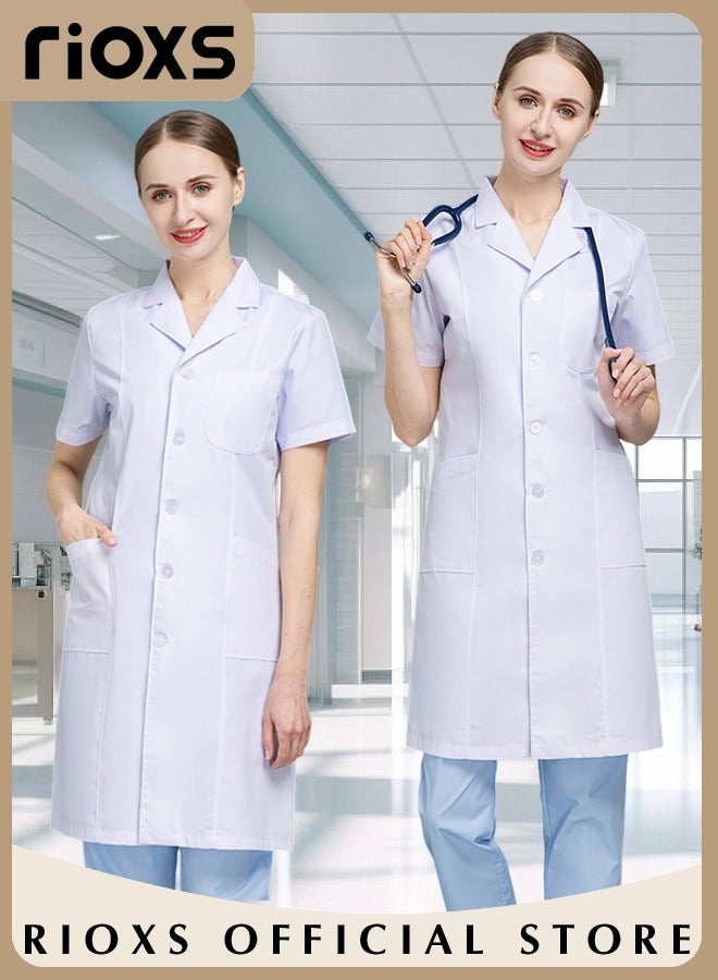 RIOXS Women's White Lab Coat, Summer Lightweight Short-Sleeve White Lab Coat for Medical Professionals, Dental Lab Coat for Dental Care, Comfortable Professional Wear - Image 2